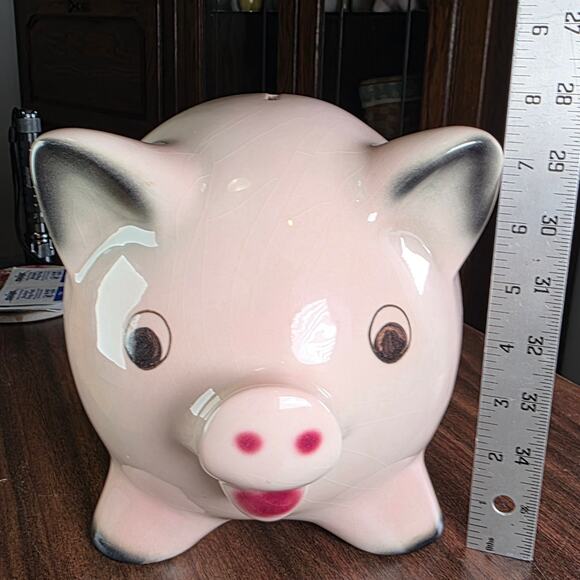 Goebel West Germany 1962 Pink Pig Bank 7.5" Large Ceramic w/ Stopper - Picture 7 of 16